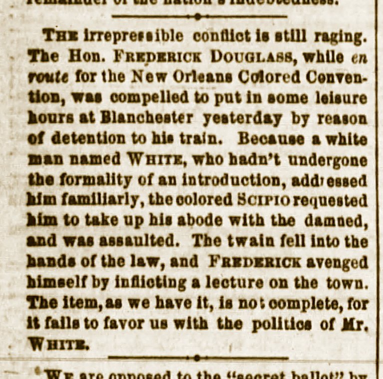 1872. Frederick Douglass Assaulted in Blanchester.
