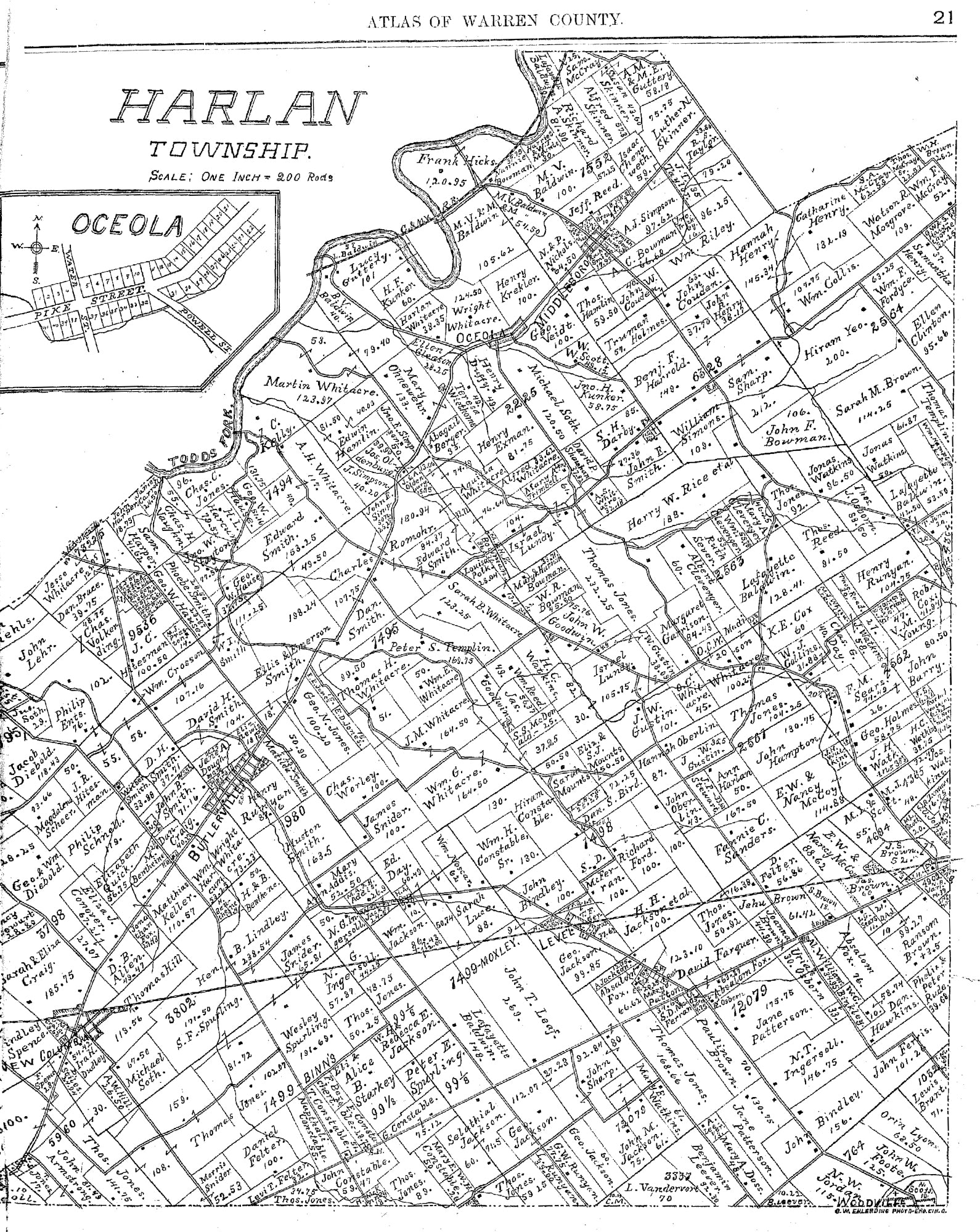 1891. Harlan Township, Warren County Map. Blanchester Area Historical