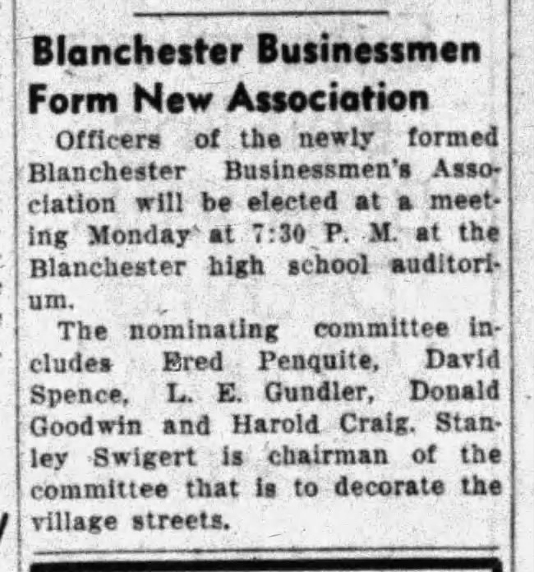 1948. Blanchester Businessmen's Association Forms. Blanchester Area