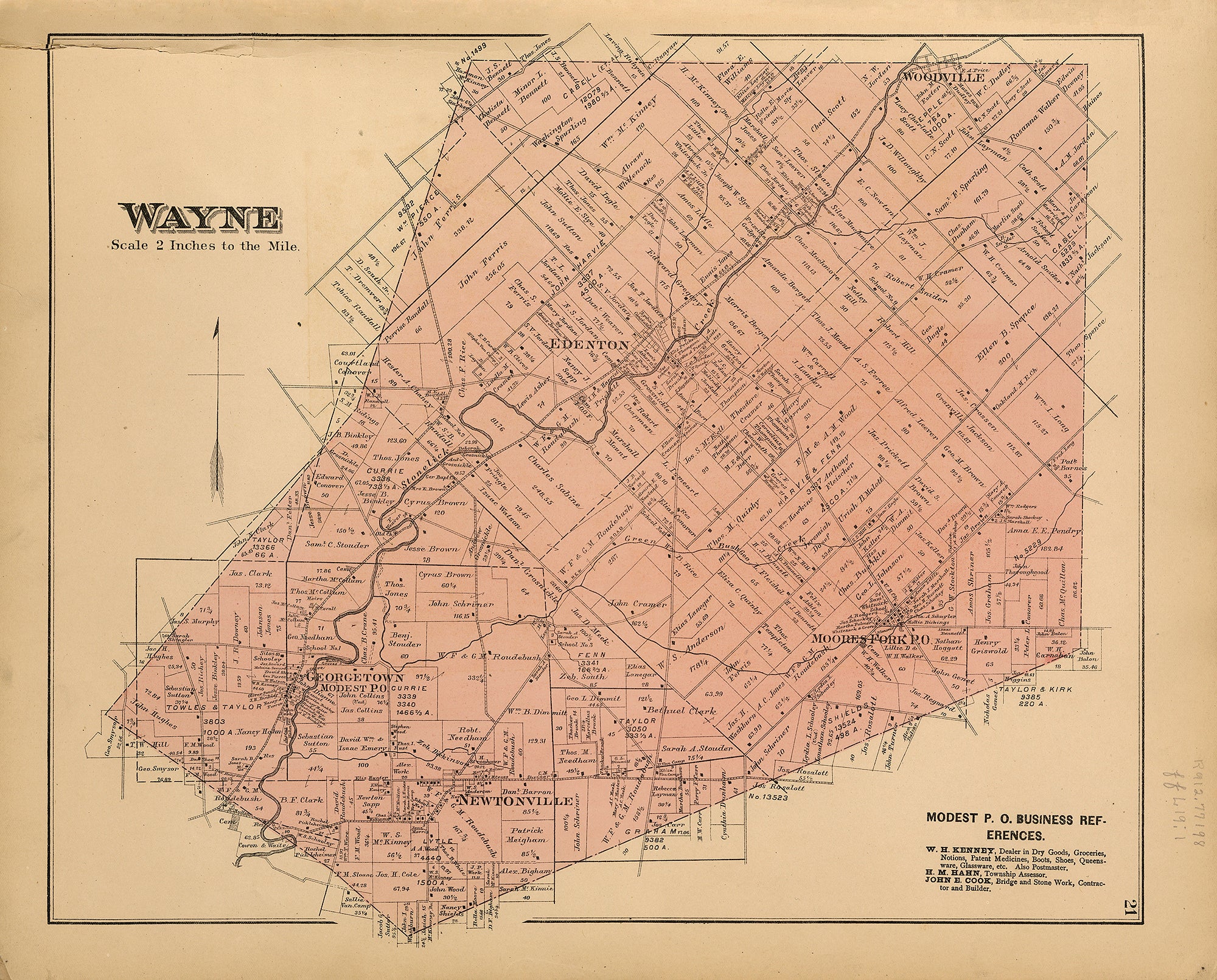 1891. Wayne Township, Clermont County map. Blanchester Area