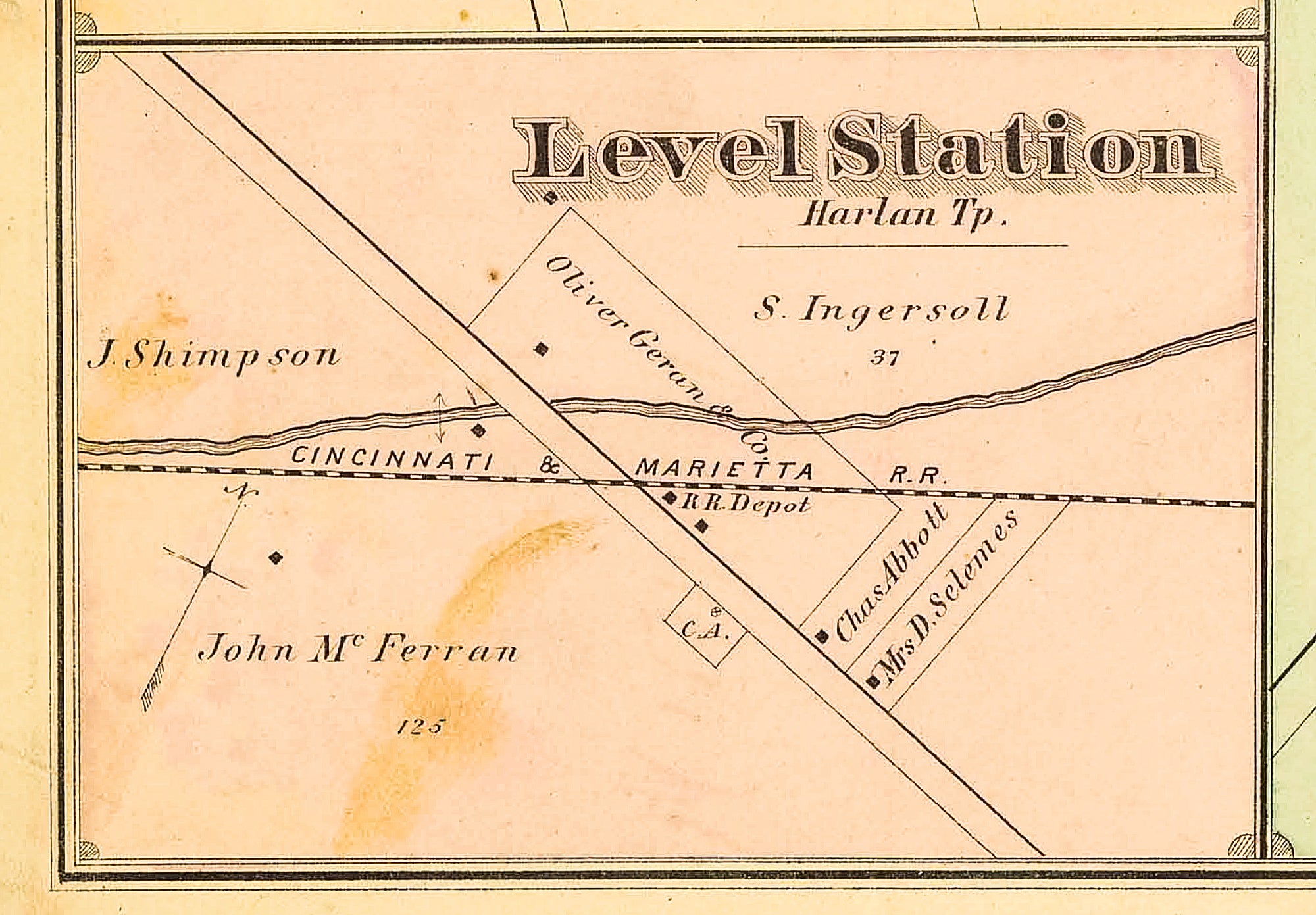 1875. Map of Level Station, Harlan Township. Blanchester Area