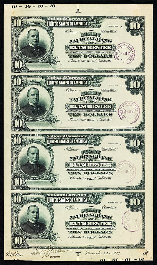1907. $10 First National Bank Bills.