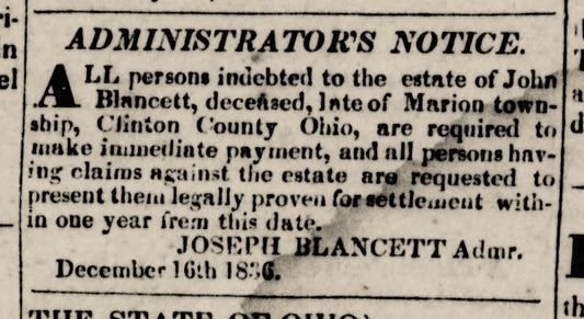 1837. John Blancett obituary