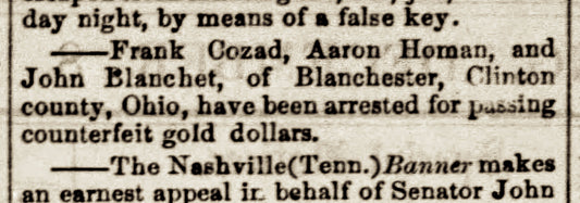 1858. Blanchester Counterfeiters.