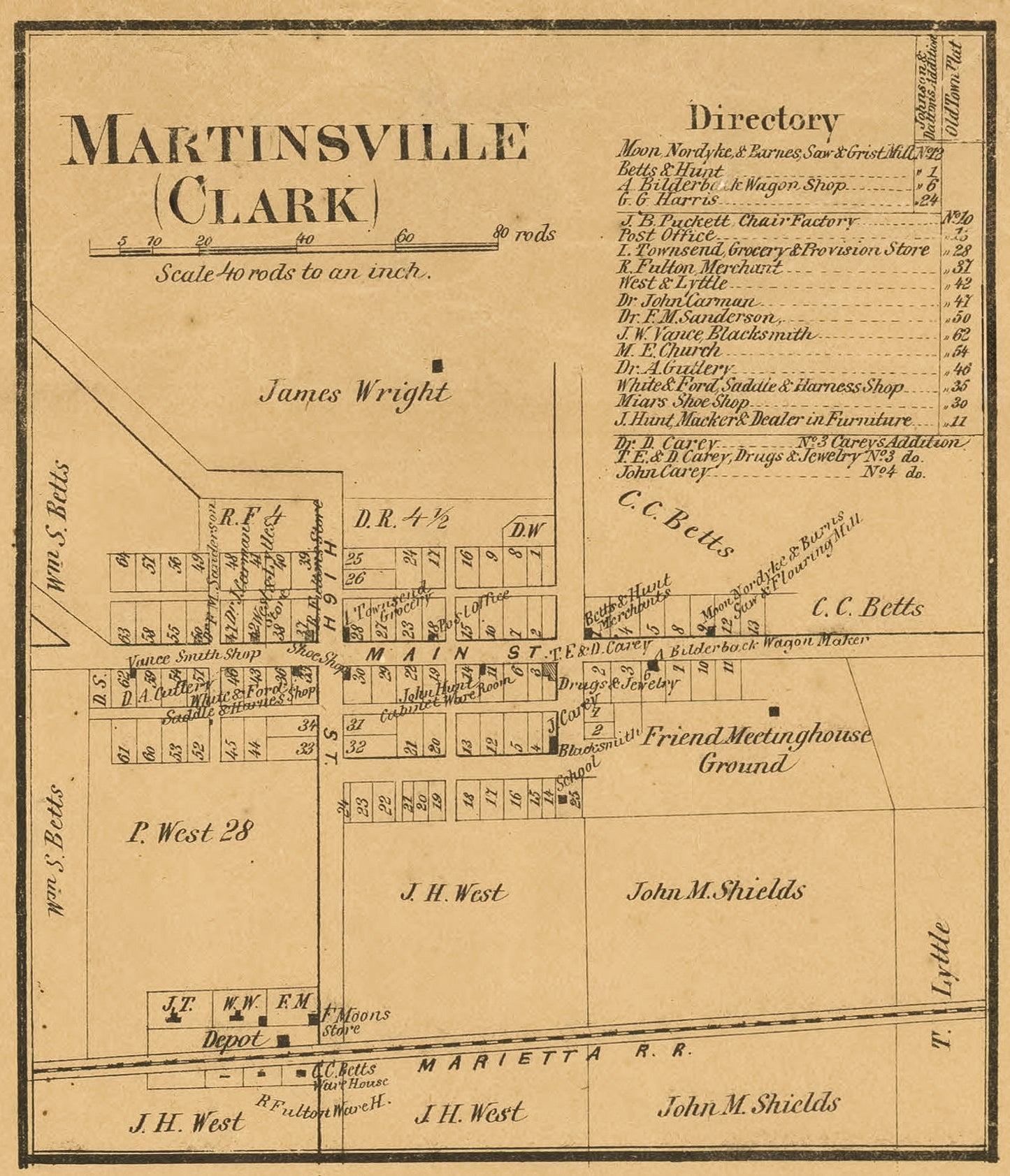 1859. Map of Martinsville, Clark Township.