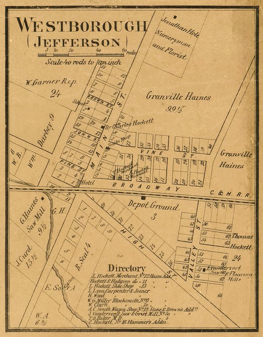 1859. Map of Westboro, Jefferson Township.