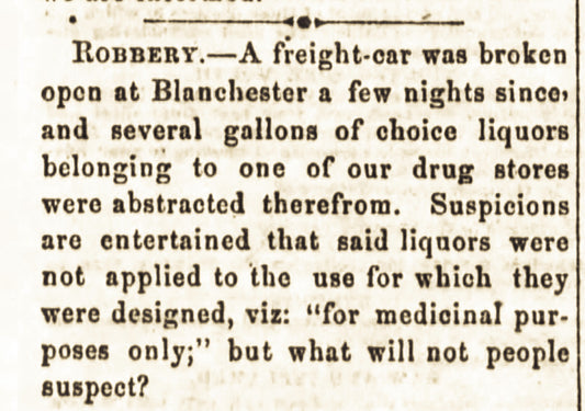1860. Blanchester Freight Train Robbery.