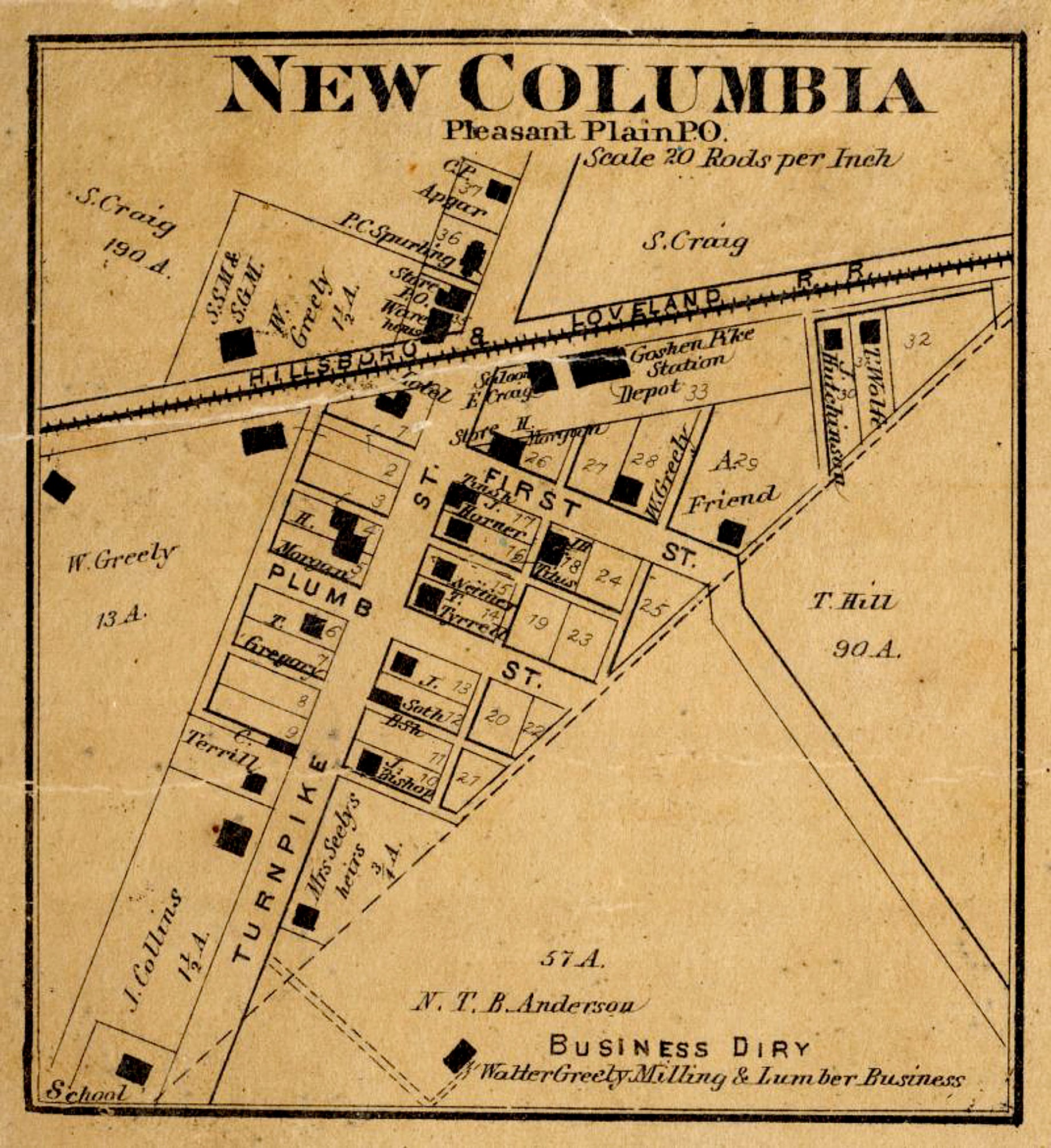 1867. Map of New Columbia/Pleasant Plain. – Blanchester Area Historical ...