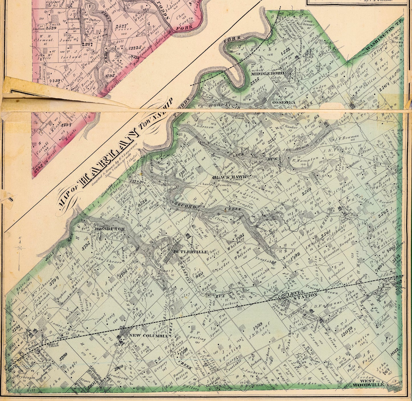 1875. Harlan Township, Warren County Map.