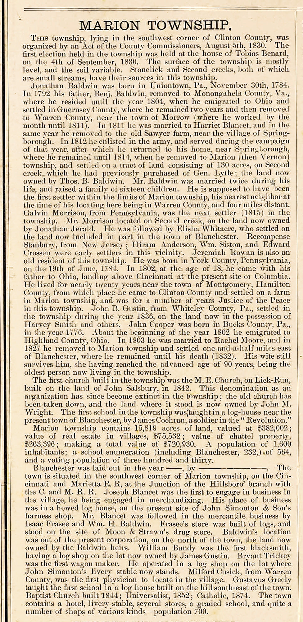 1876. History of Marion Township.