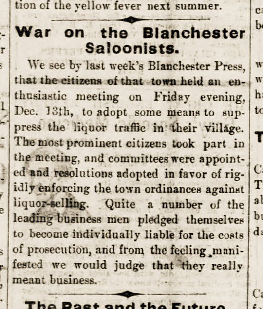 1878 War On Blanchester Saloons.