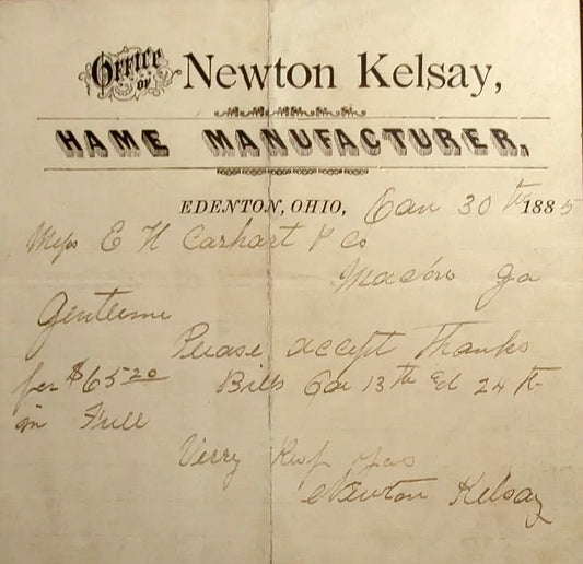 1885. Newton Kelsay Hames Receipt. Edenton.