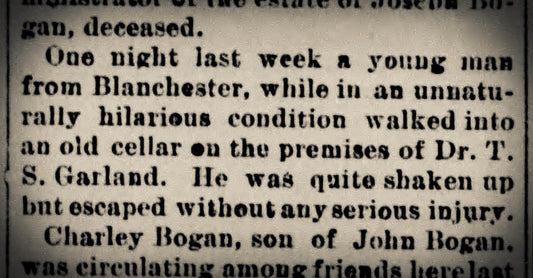 1887. Blanchester Man Falls into Cellar.