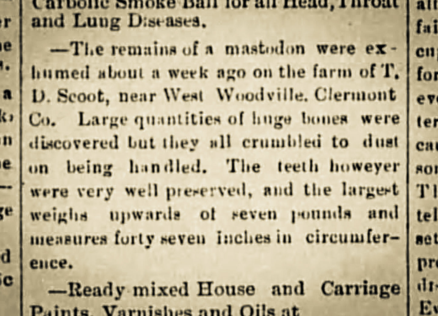 1887. Mastodon Bones Found in West Woodville.