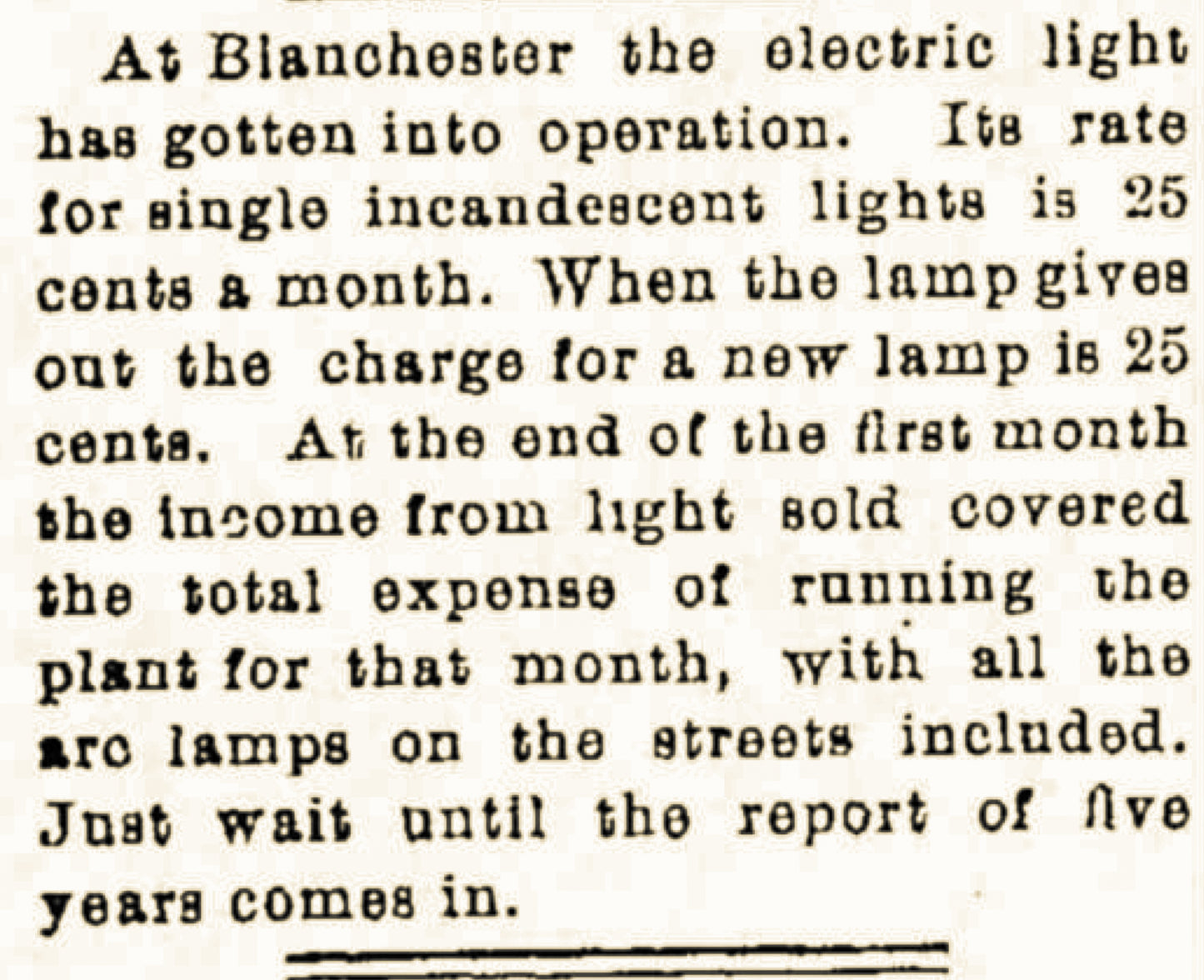 1897. Electric Lights Come to Blanchester.