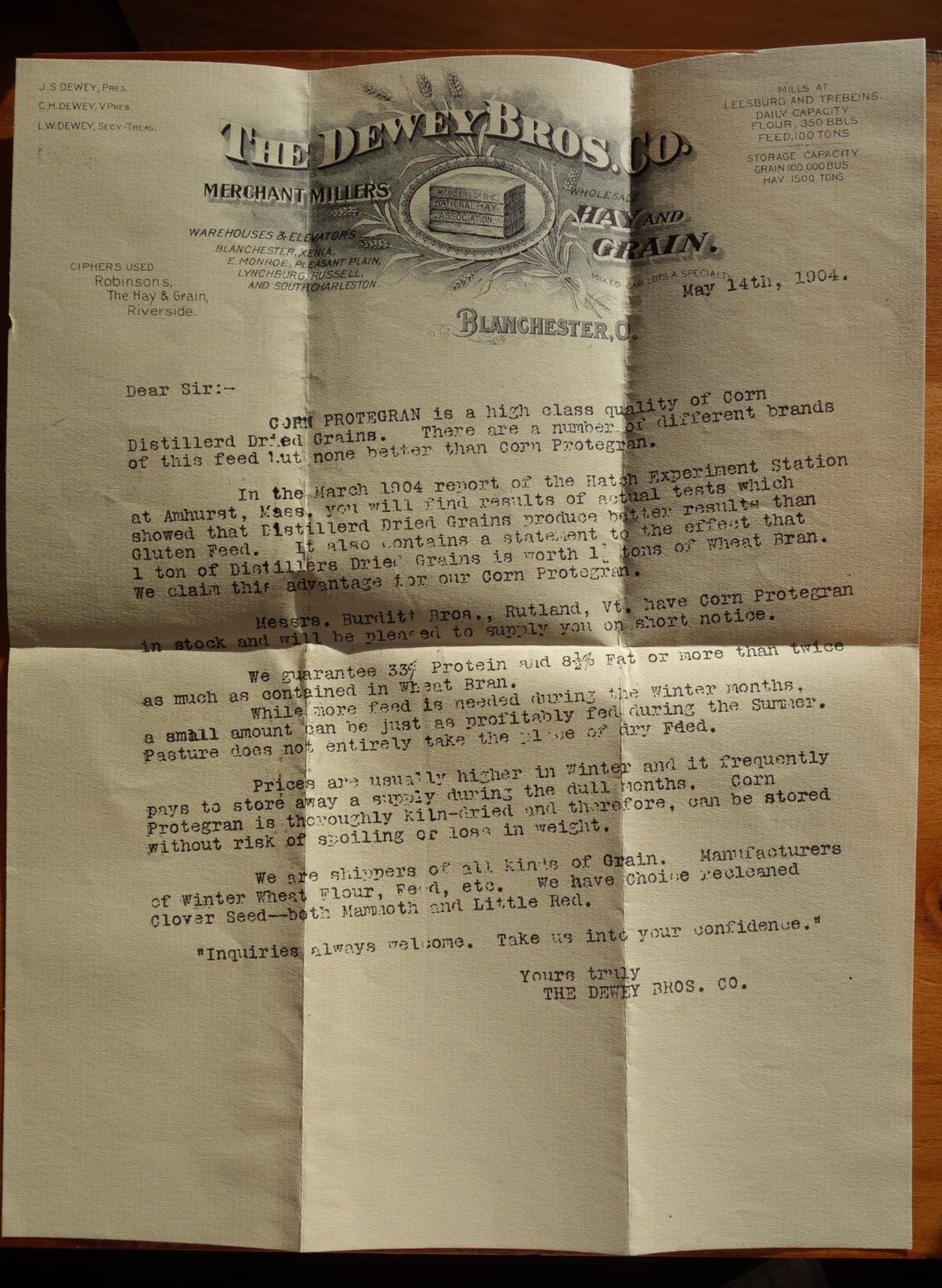 Dewey Bros. Co. Customer Correspondence.