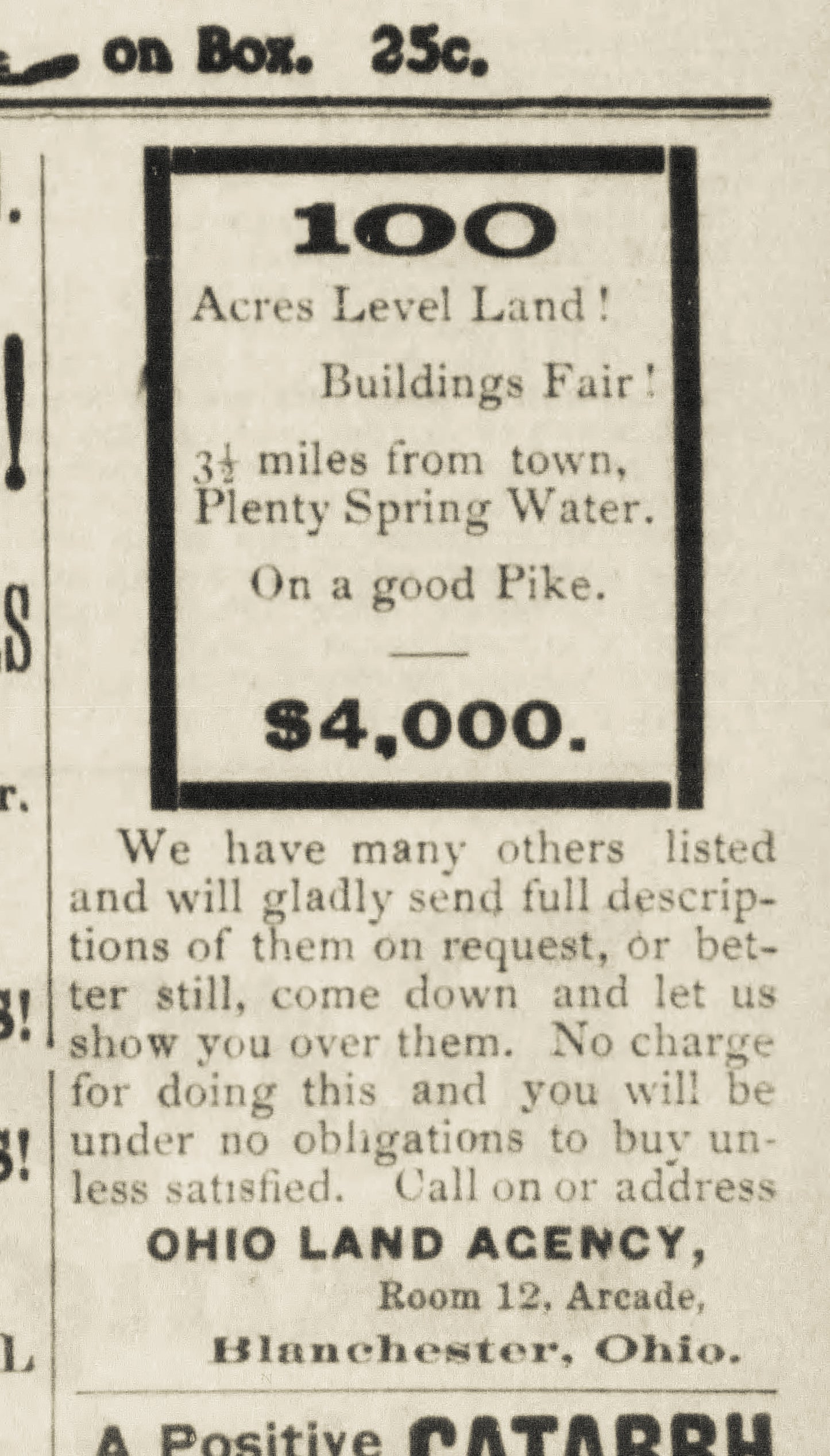 1906. Ohio Land Agency Ad.