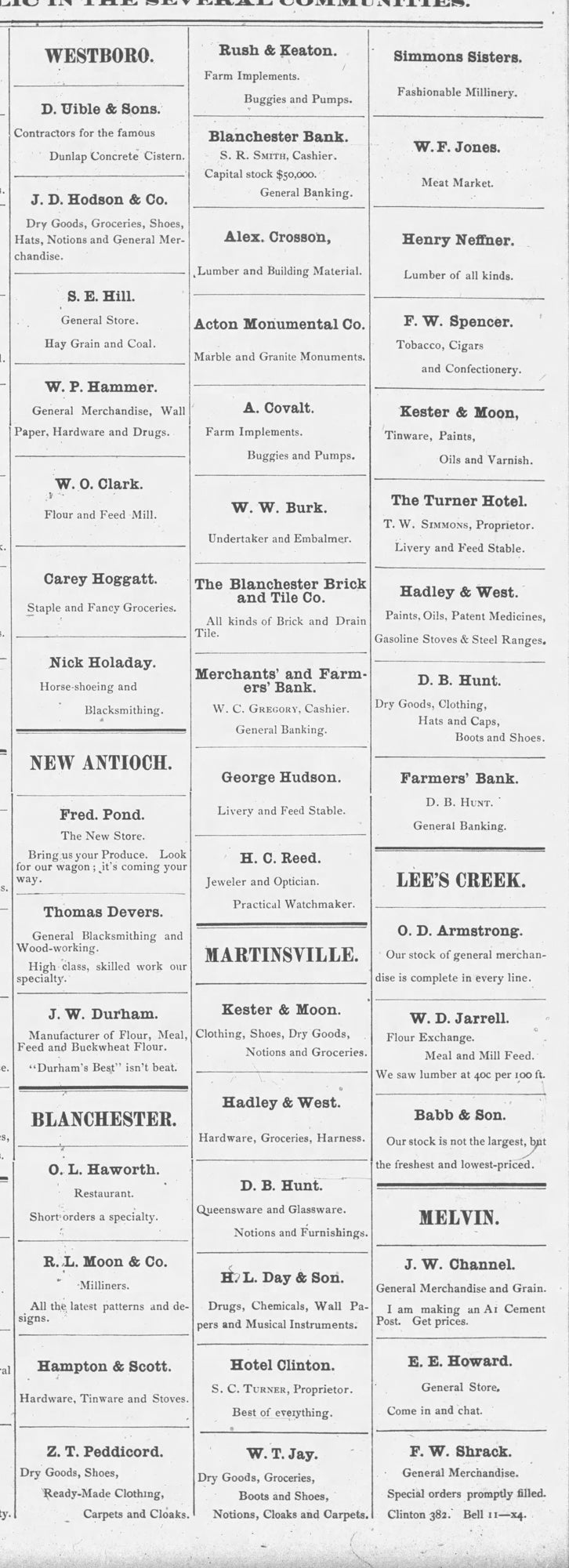 1906. Leading Merchants of Blanchester, Martinsville & Westboro.