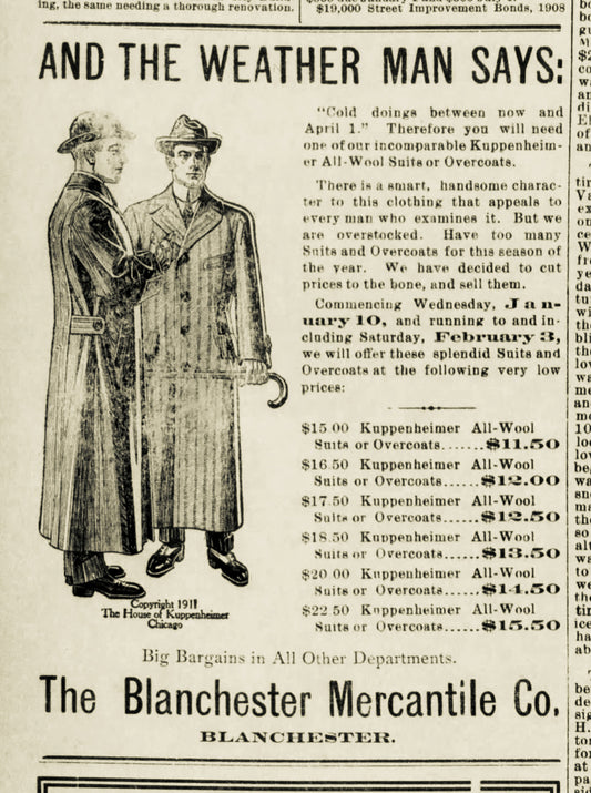 1912. Blanchester Merchantile Company Ad.