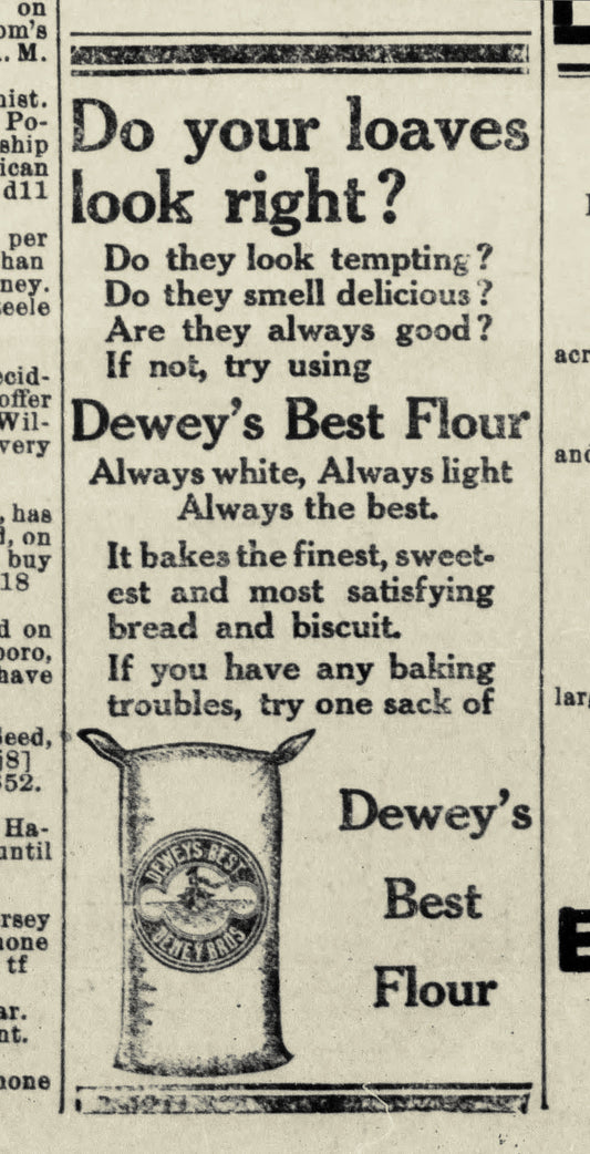 1912. Dewey Bros. Co. Flour ad.