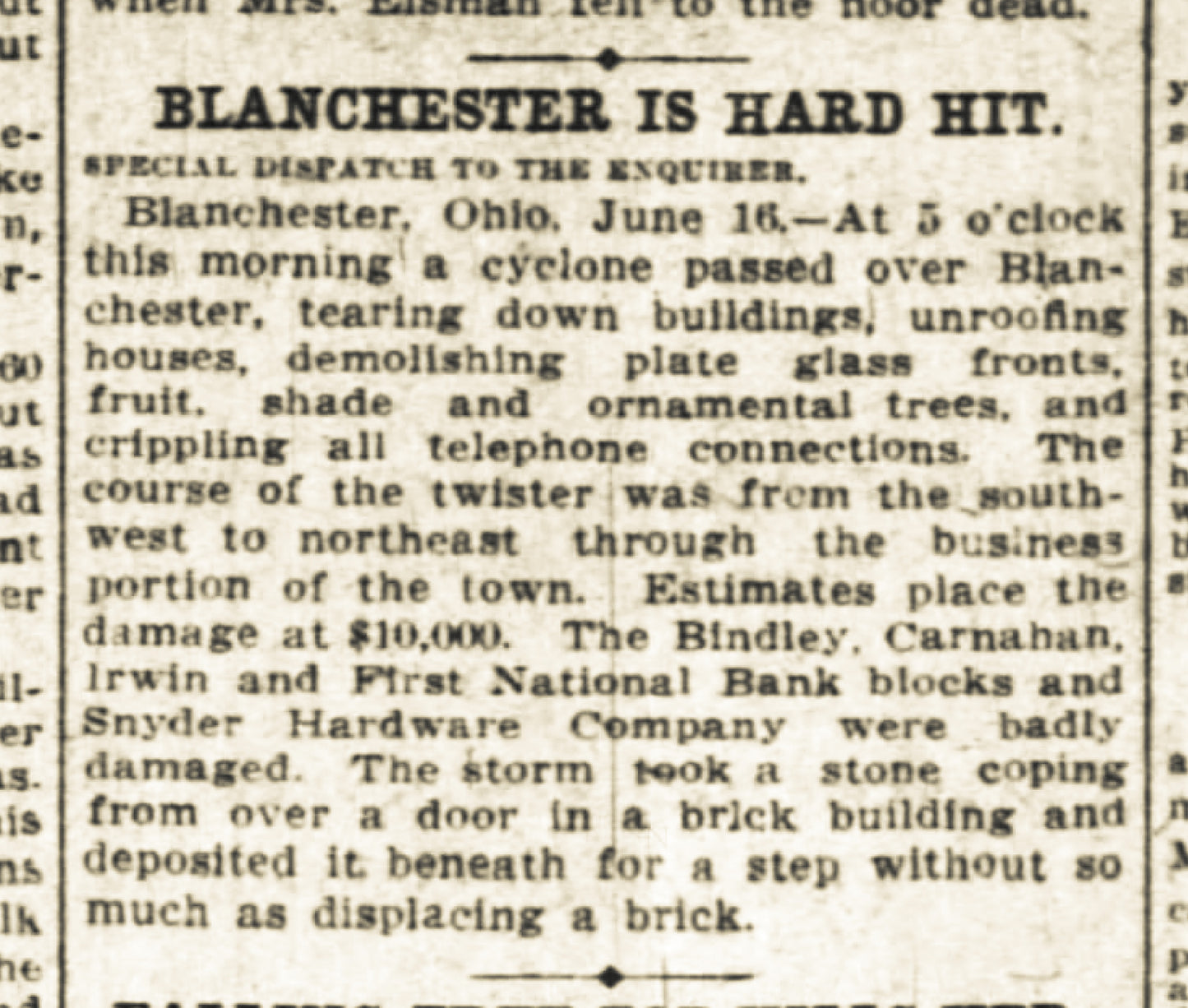 1912. Tornado Strikes Blanchester.