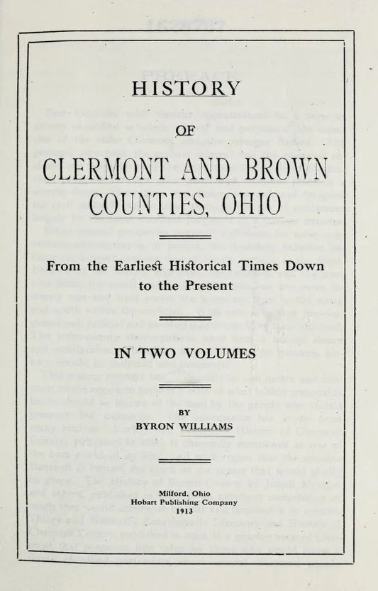  1913. The History of Brown & Clermont County.