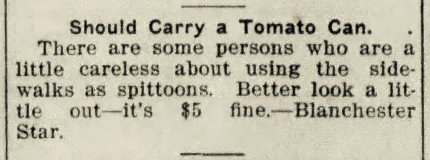 1913. Regarding Spitting On Sidewalk-$5 Fine. Blanchester.