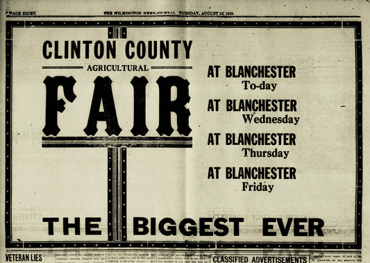 1920. Clinton County Fair ad.