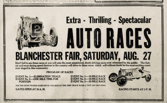 1921. Auto Racing at the Clinton County Fair. August 27, 1921.