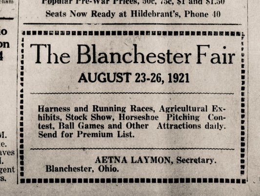 1921. Clinton County Fair ad.
