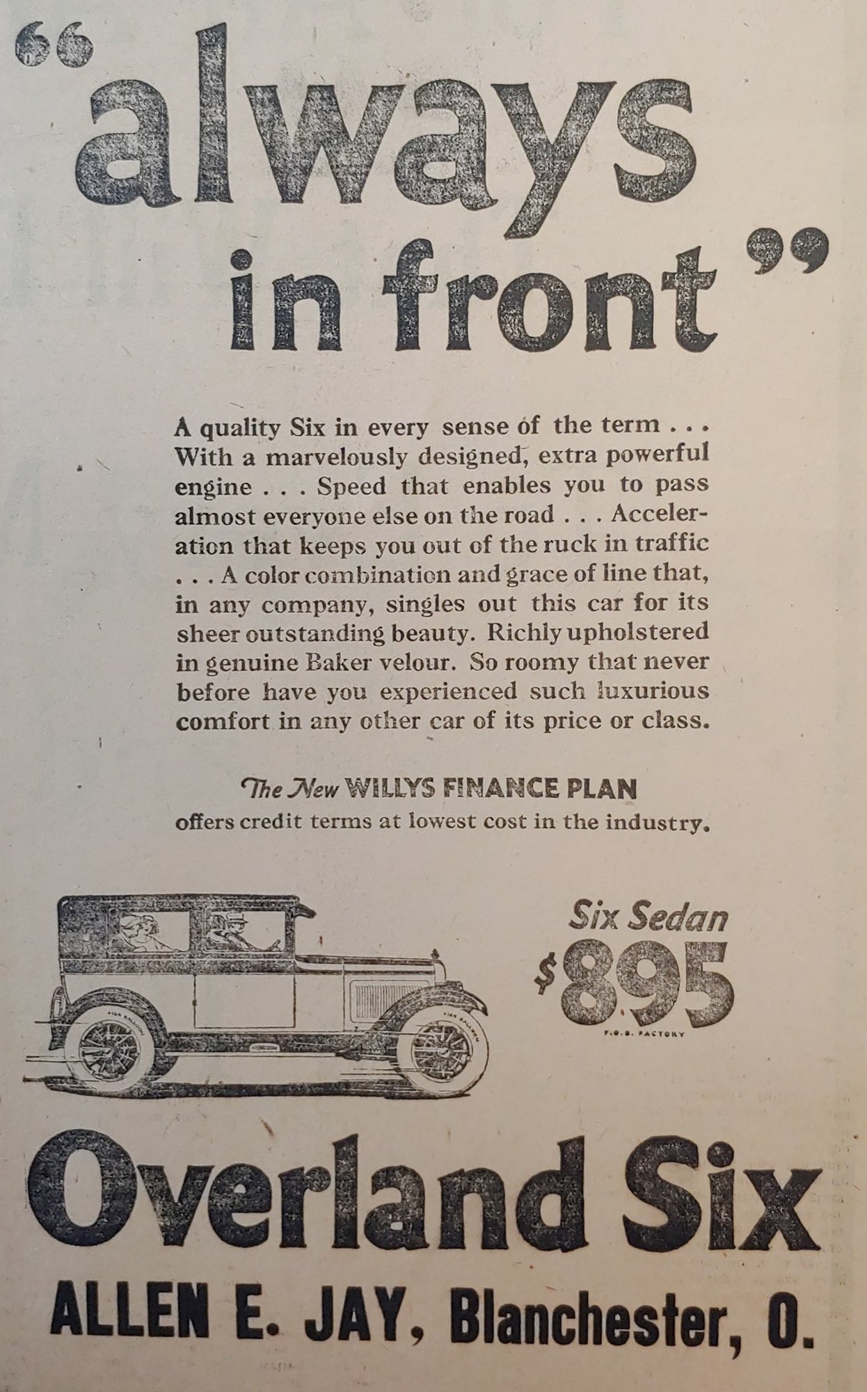 1926. Allen E.Jay/Overland Ad.