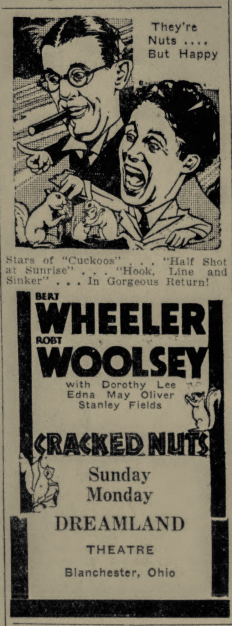 1931. Dreamland Theatre."Cracked Nuts". Blanchester Area Historical