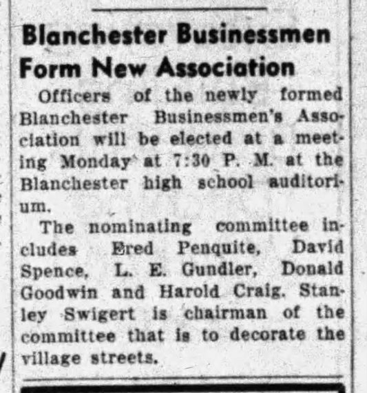 1948. Blanchester Businessmen's Association Forms.