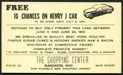 1951. The Shopping Center, Blanchester Postcard.