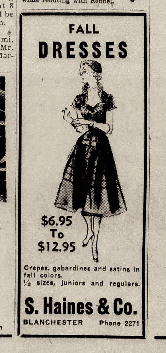 1951. S. Haines & Co.Fall Dresses ad.