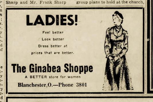 1951. Ginabea Shoppe Ad.