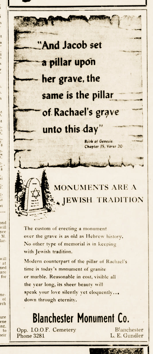 1952. Blanchester Monument Company ad.