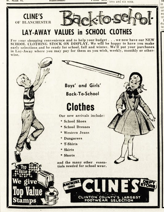 1956. Cline's Back-To-School Ad.