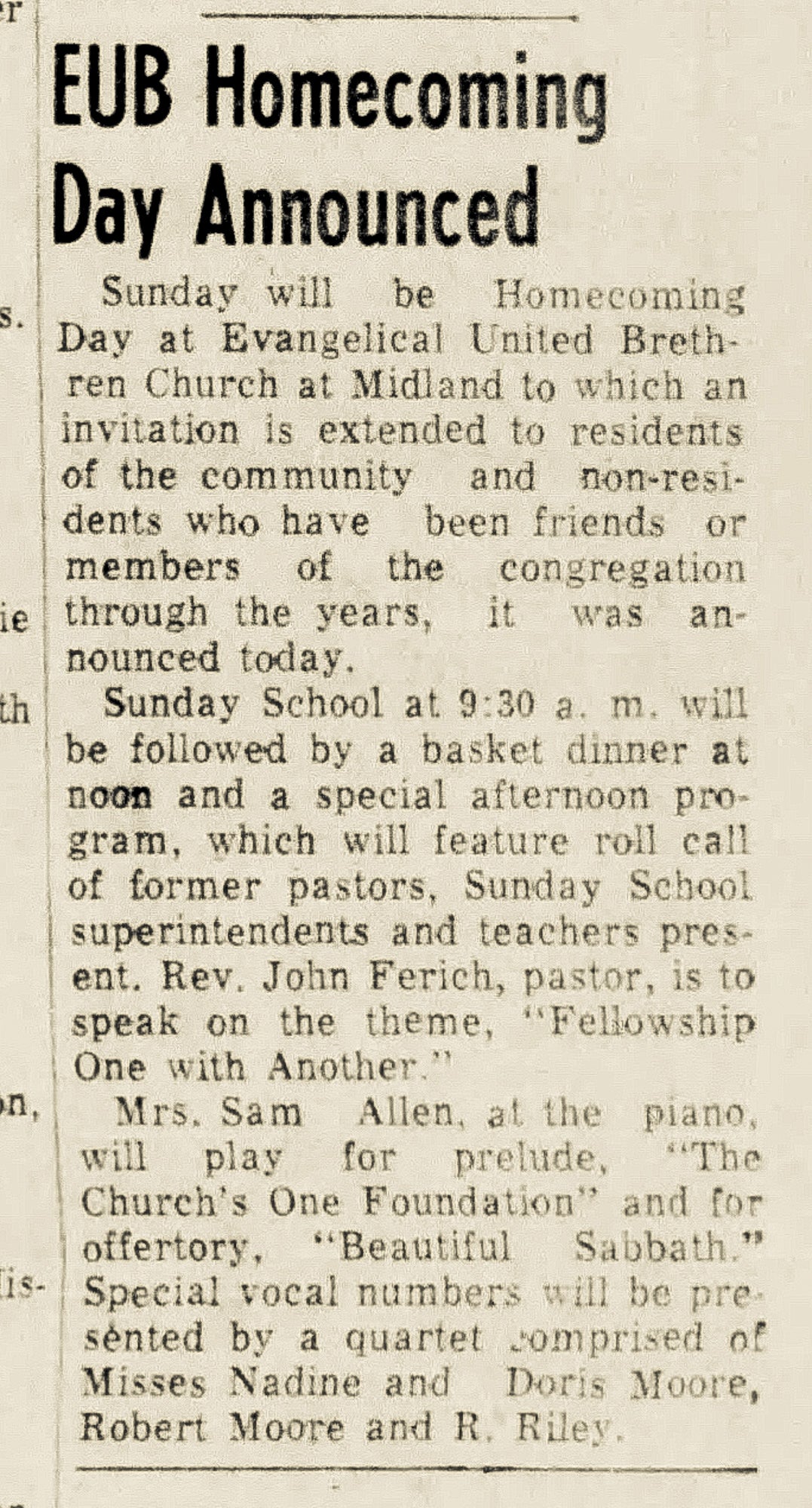 1956. Evangelical United Brethren Reunion in Midland. Blanchester Area Historical Society