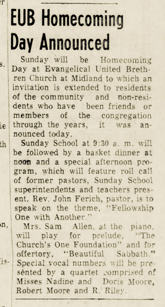 1956. Evangelical United Brethren Reunion in Midland.