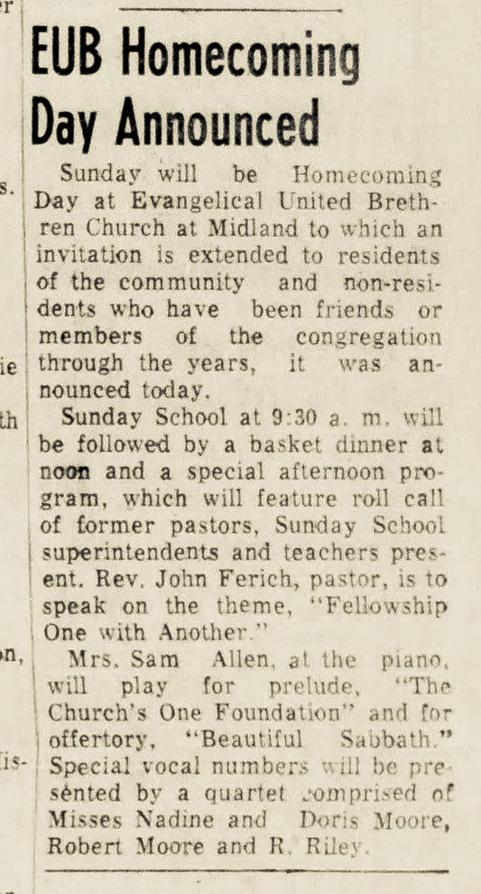 1956. Evangelical United Brethern Church Homecoming.
