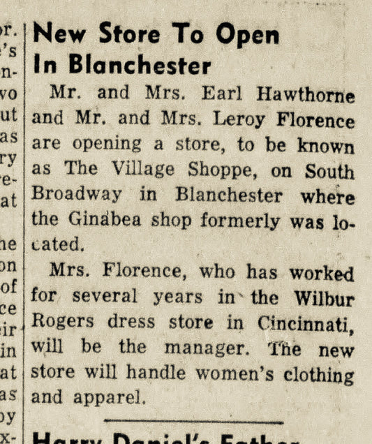 1956. Village Shoppe Opens in Blanchester.