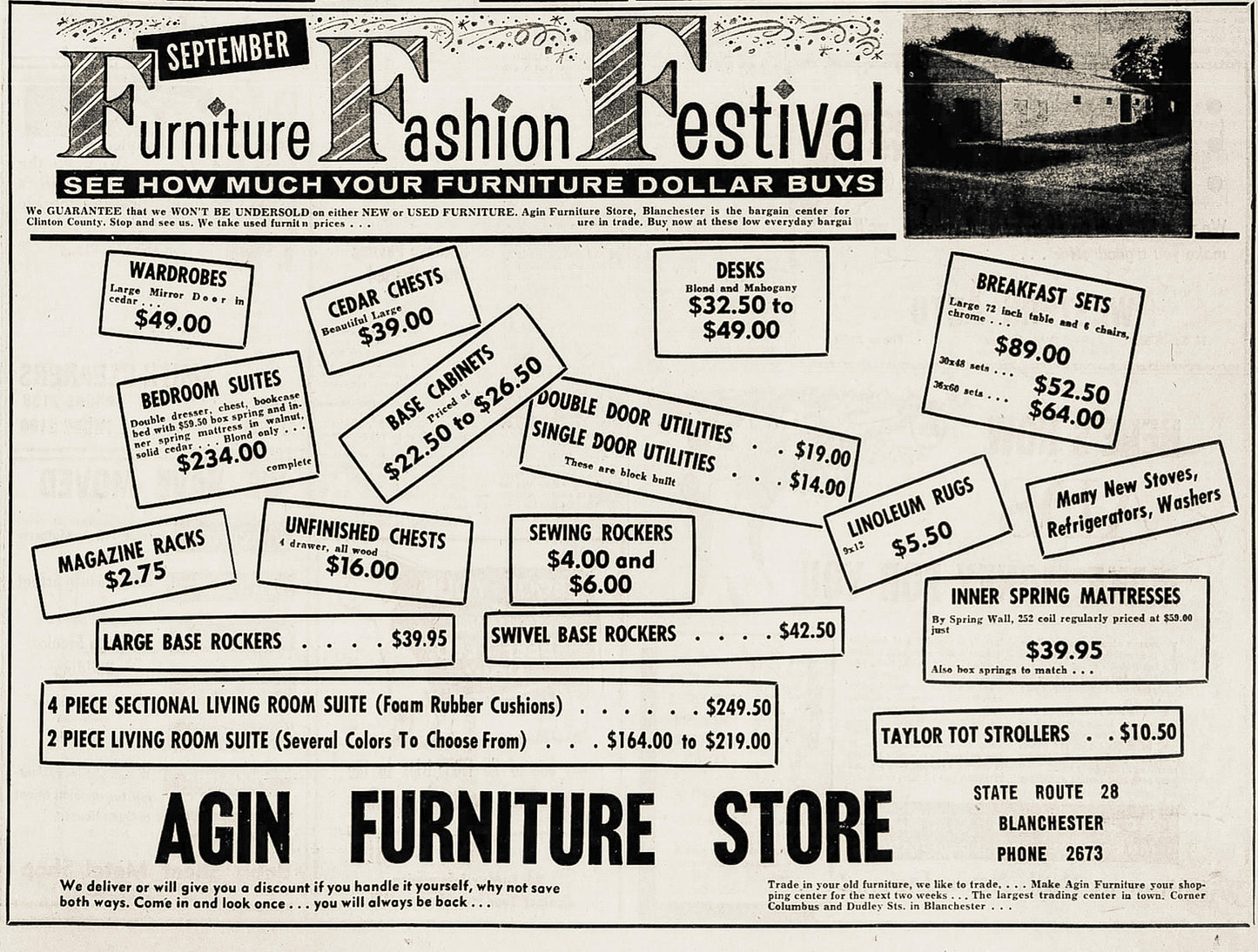 1958. Agin Furniture Ad.