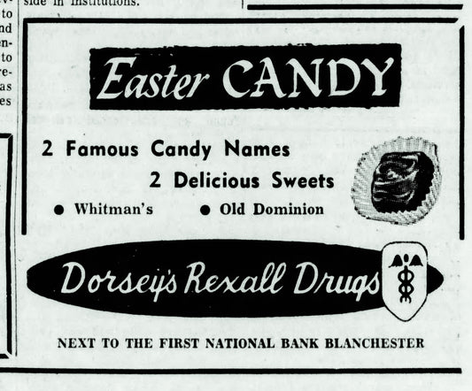 1959. Dorsey's Rexall Drugs Easter Ad.