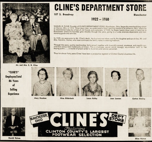 1960. Cline's Department Store History.