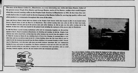 1960. Hunter Coffee History Article.