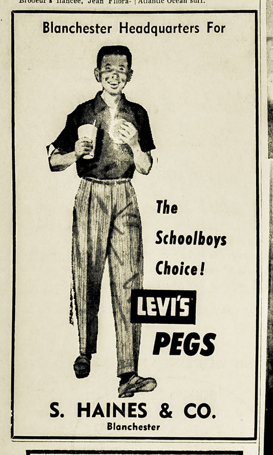 1960. S. Haines & Co. Levis "Pegs" ad.