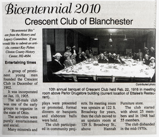 2010. Crescent Club Newspaper Article.