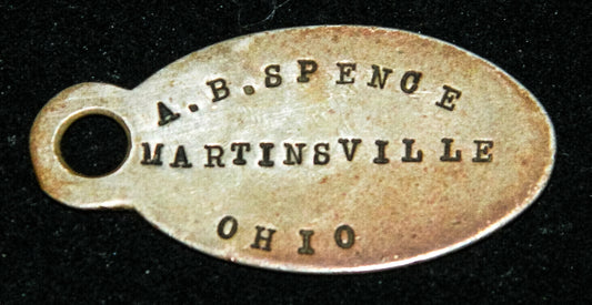 A.B. Spence Brass Stockyard Tag. Martinsville.