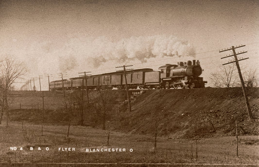 1910. B&O No4 Pullman Flyer rolling through Blanchester.